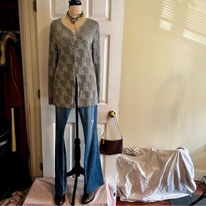 Vintage Y2K Mandee Rose Needlepoint Slinky Boho Indie Front Slit Coquette‎ Top M